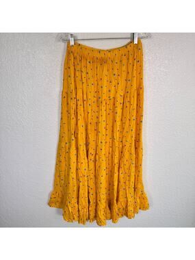 Lucia Lukken Broomskirt Skirt Women Large Floral Boho Vintage 90s Cottage Yellow